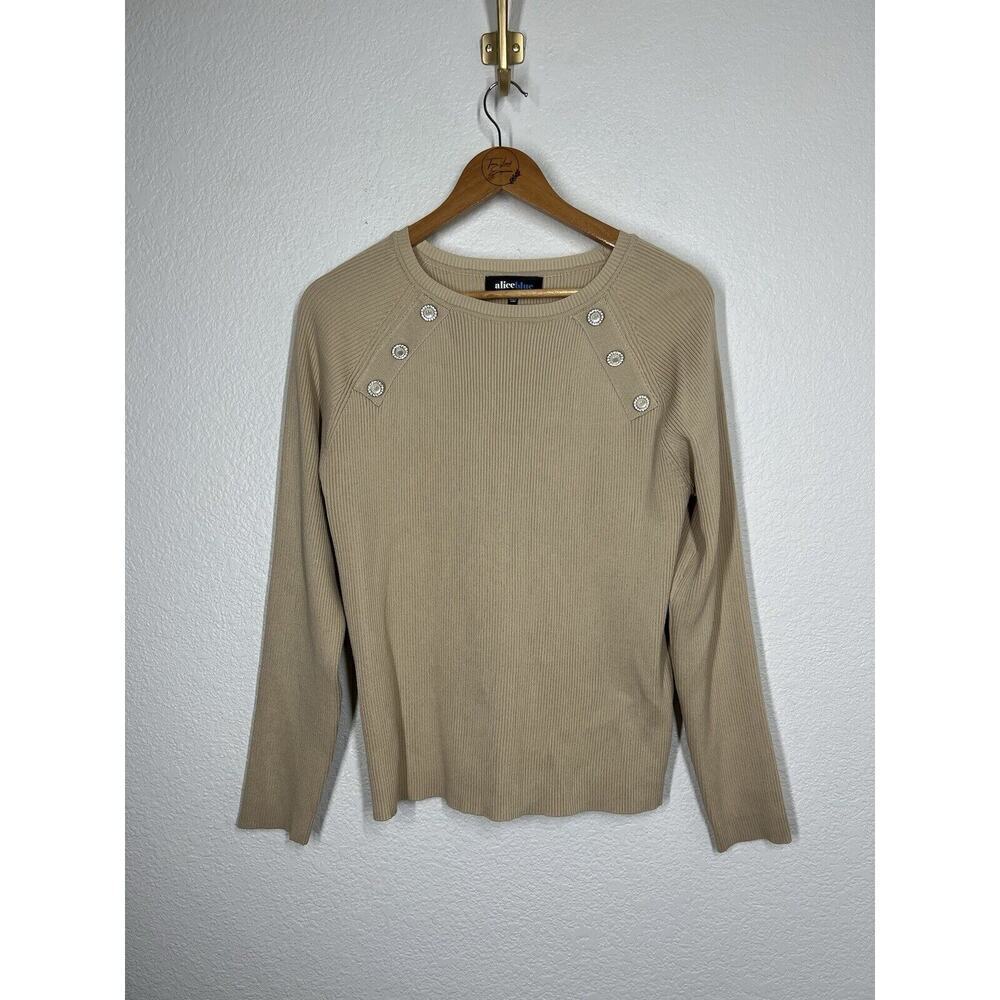 Alice Blue Ribbed Sweater Knit Top Large Tan Jeweled Stitch Fix